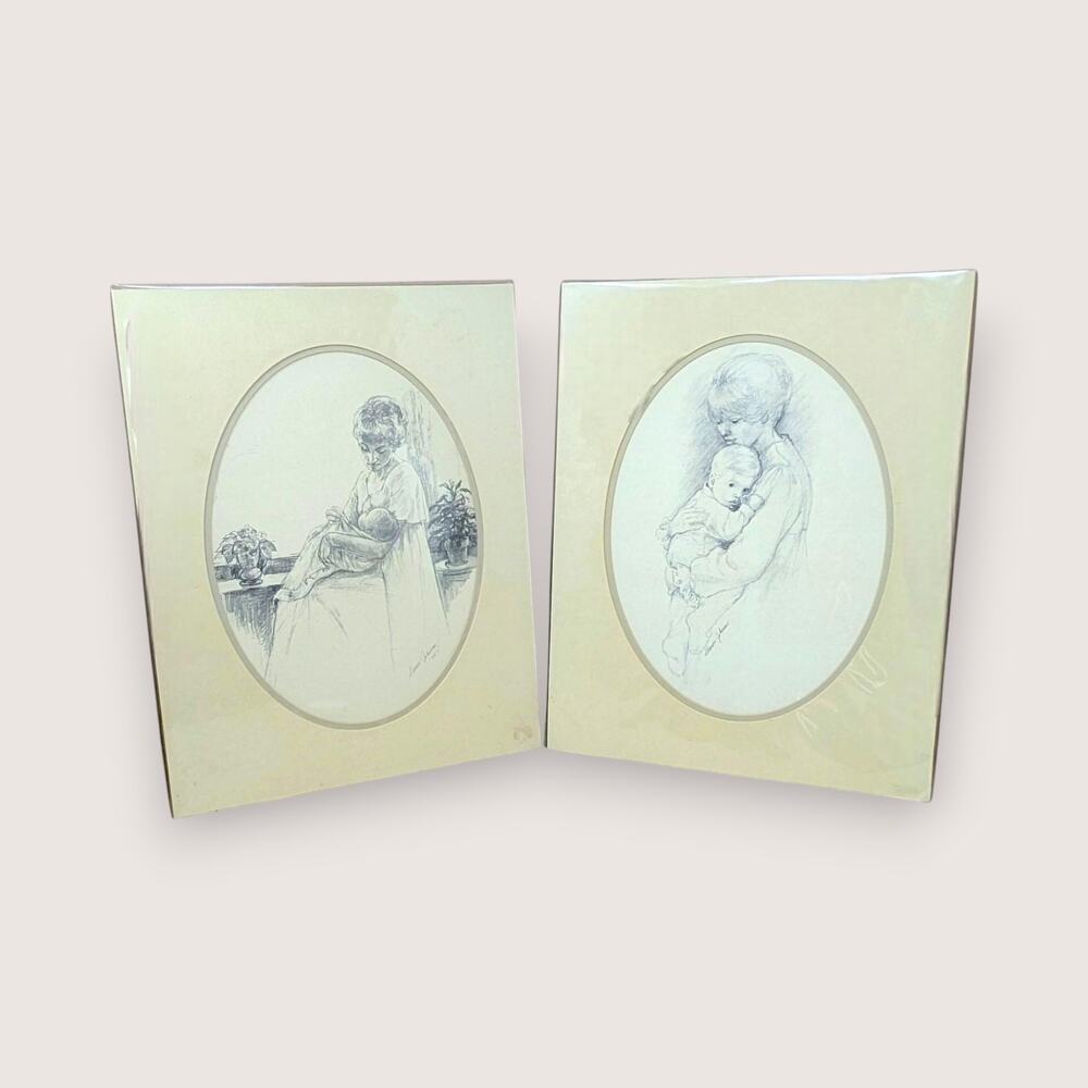 Vintage 1975 Sharon Johnson Prints Mother and Child 1 & 2 Set Matted 11x14
